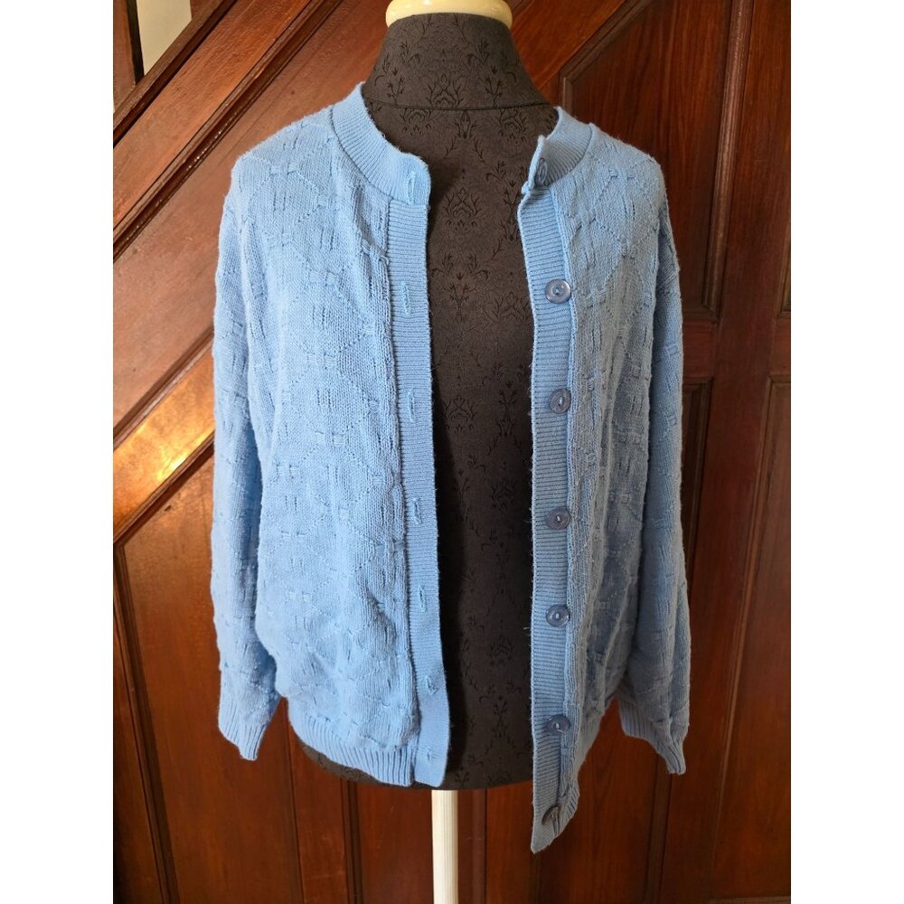 Carly Blakely Womens Light Blue Cardigan Sweater Large 100% Acrylic Made In USA